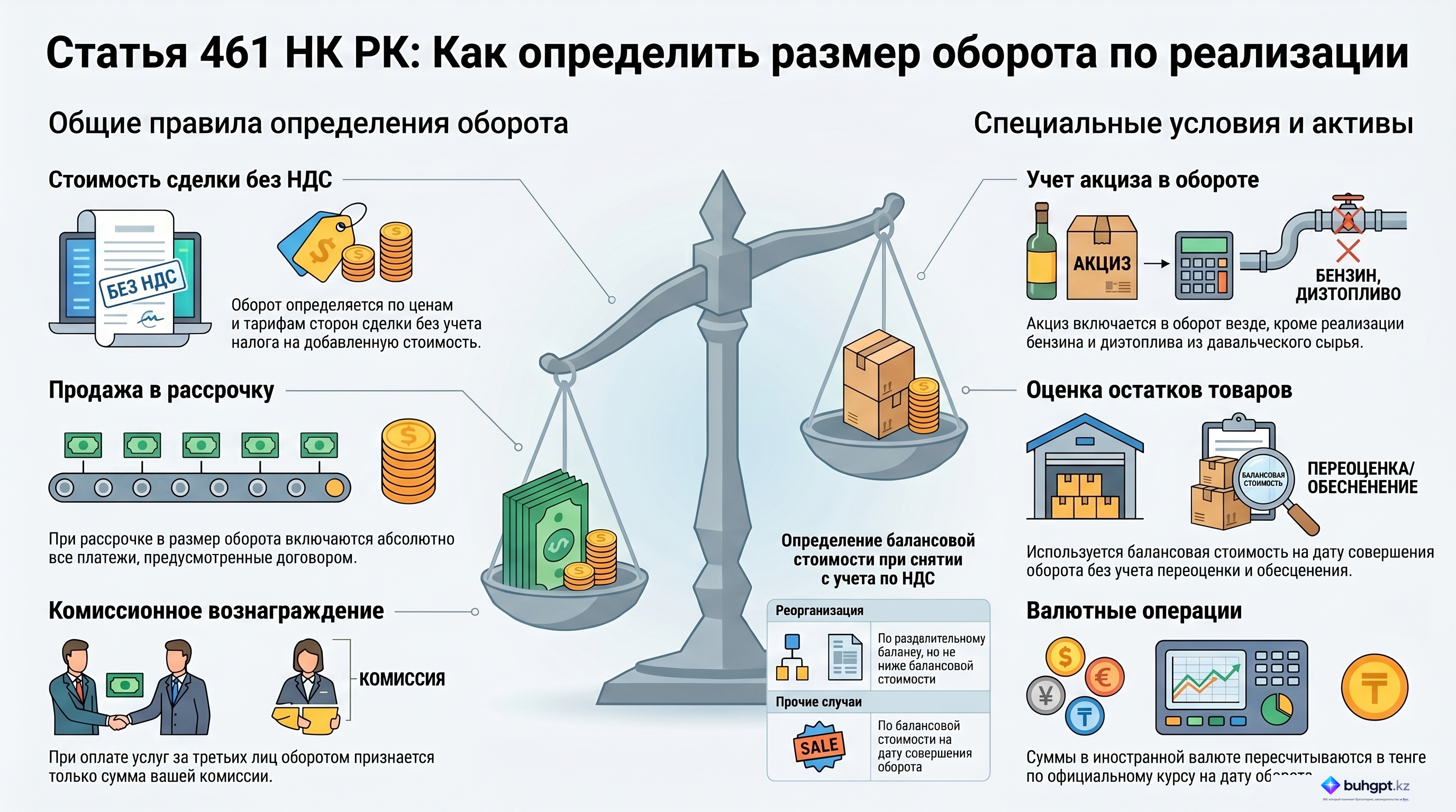 Инфографика — Статья 461 НК РК 2026 — Размер оборота по реализации товаров, работ, услуг